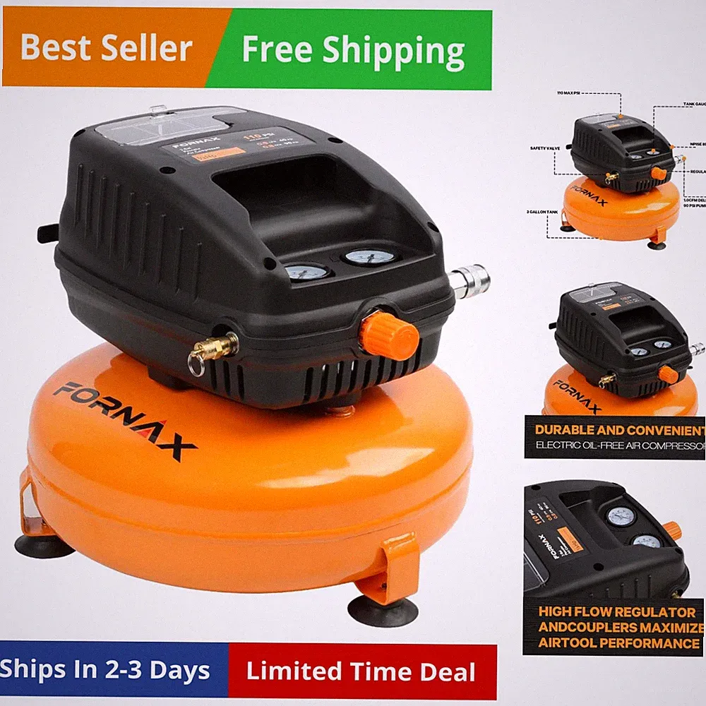 Pancake Air Compressor, 3 Gallon, 110 PSI Portable Air Compressor, Oil Free