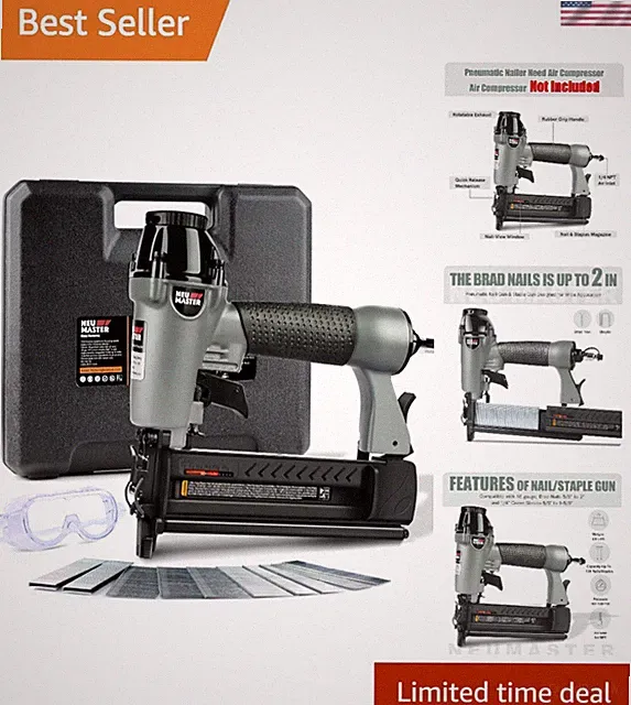 Pneumatic Brad Nailer Staple Gun 2 in 1 18G Nail Crown Staples Air Compressor...