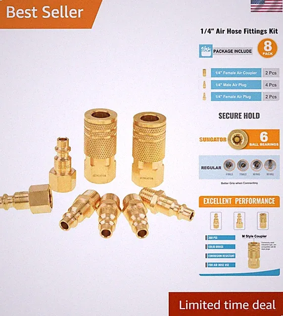 Professional Solid Brass 8-Piece Air Fitting Set for 1/4